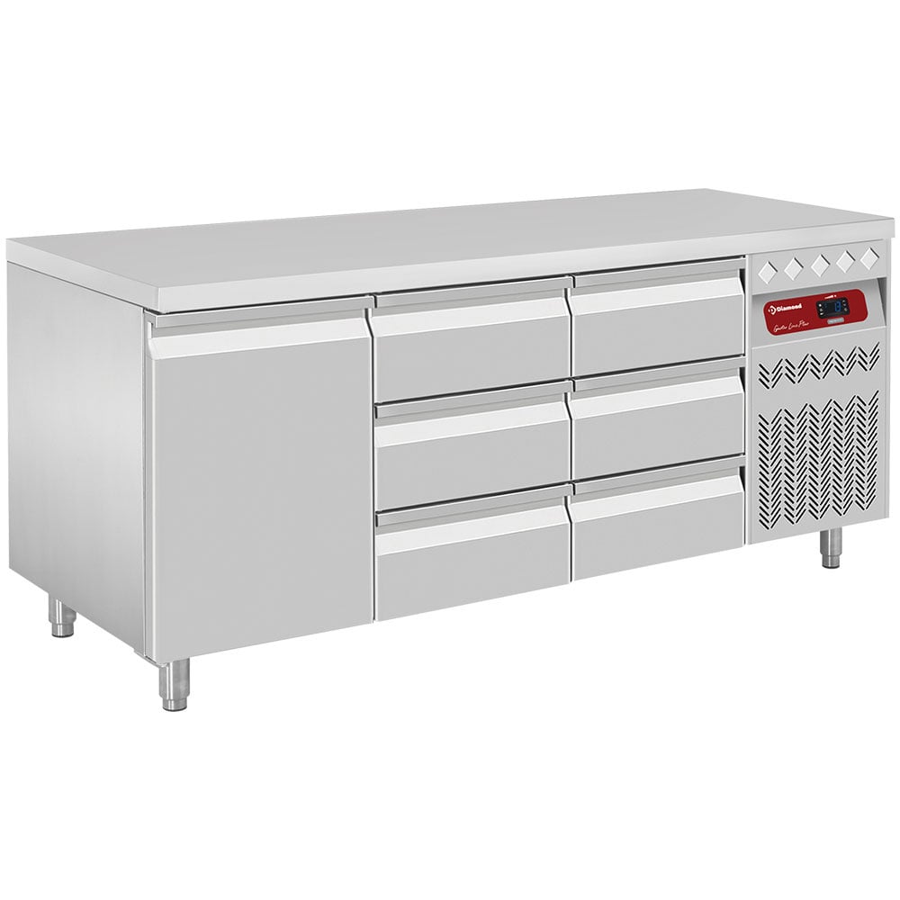 Ventilated refrigerated table, 3 doors GN 1/1, 405 Lit.+ 2x Kit of 3 drawers  (1/3+1/3+1/3 h100mm), for DT...