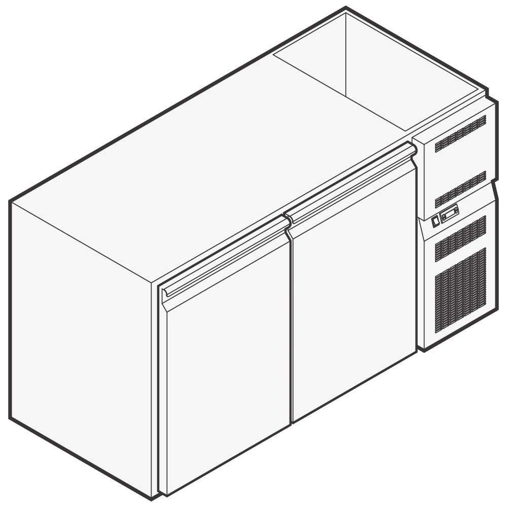 Refrigerated beverage counter with 2 doors, 1510x590 mm, +2°/+10°C