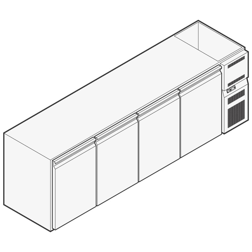 Refrigerated beverage counter with 4 doors, 2670x590 mm, +2°/+10°C