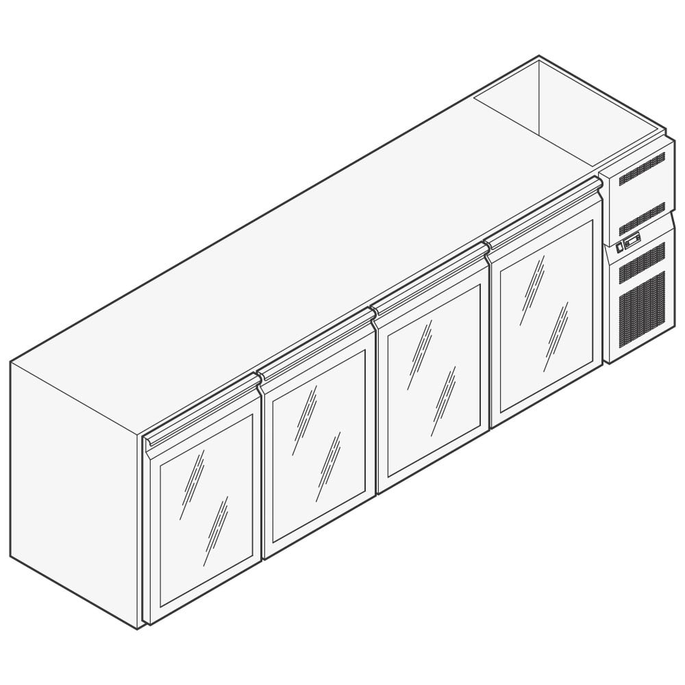 Refrigerated beverage counter with 4 glass doors, 2670x590 mm, +2°/+10°C