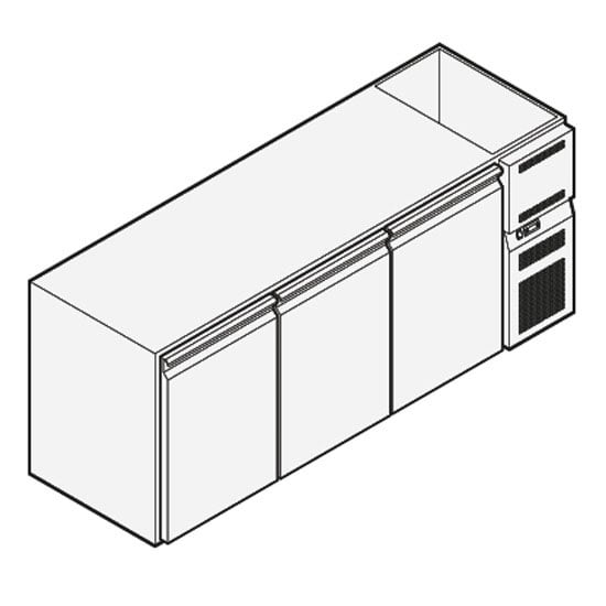 Refrigerated beverage counter with 3 doors with refrigerated sink, 2090x590 mm, +2°/+10°C
