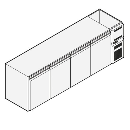 Refrigerated beverage counter with 4 doors with refrigerated sink, 2670x590 mm, +2°/+10°C