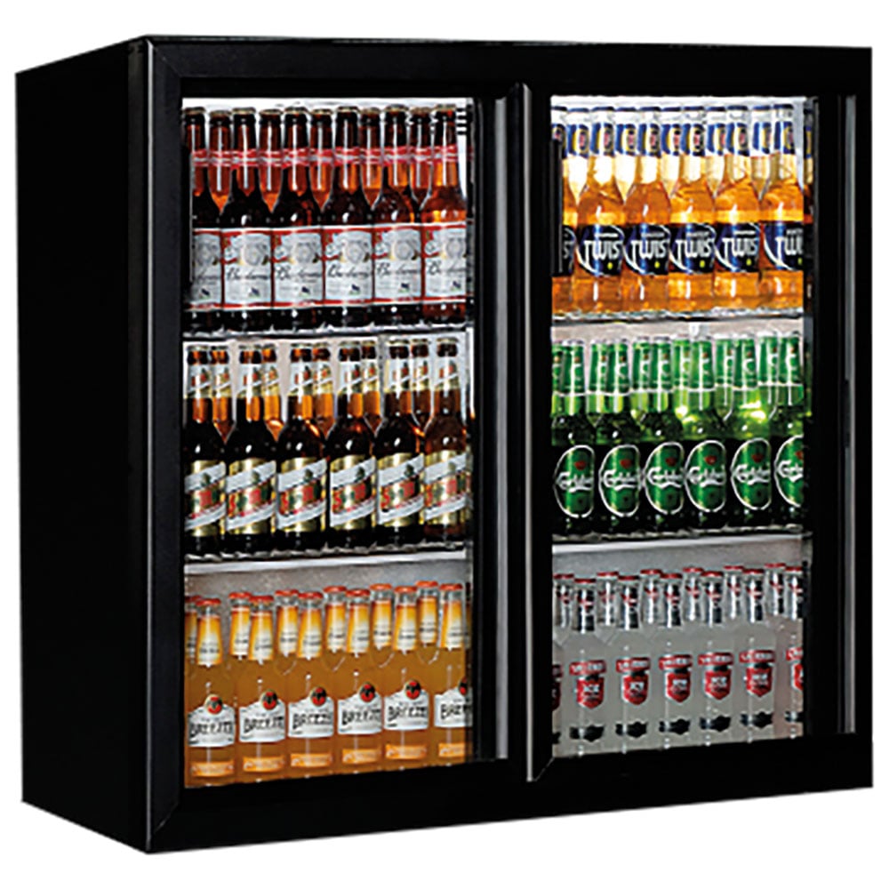 Undercounter refrigerator with 2 hinged glass doors, 201 litres, -1°/+5°C