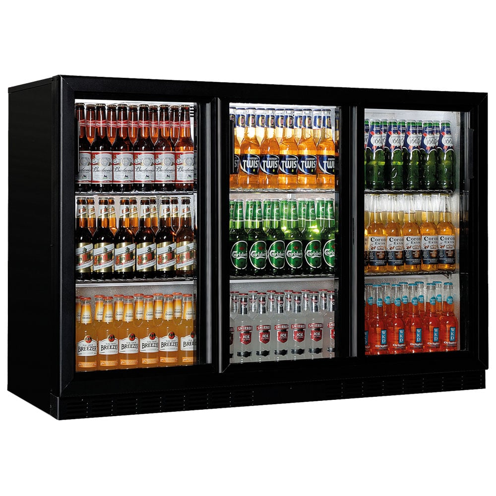 Undercounter refrigerator with 3 hinged glass doors, 320 litres, -1°/+5°C