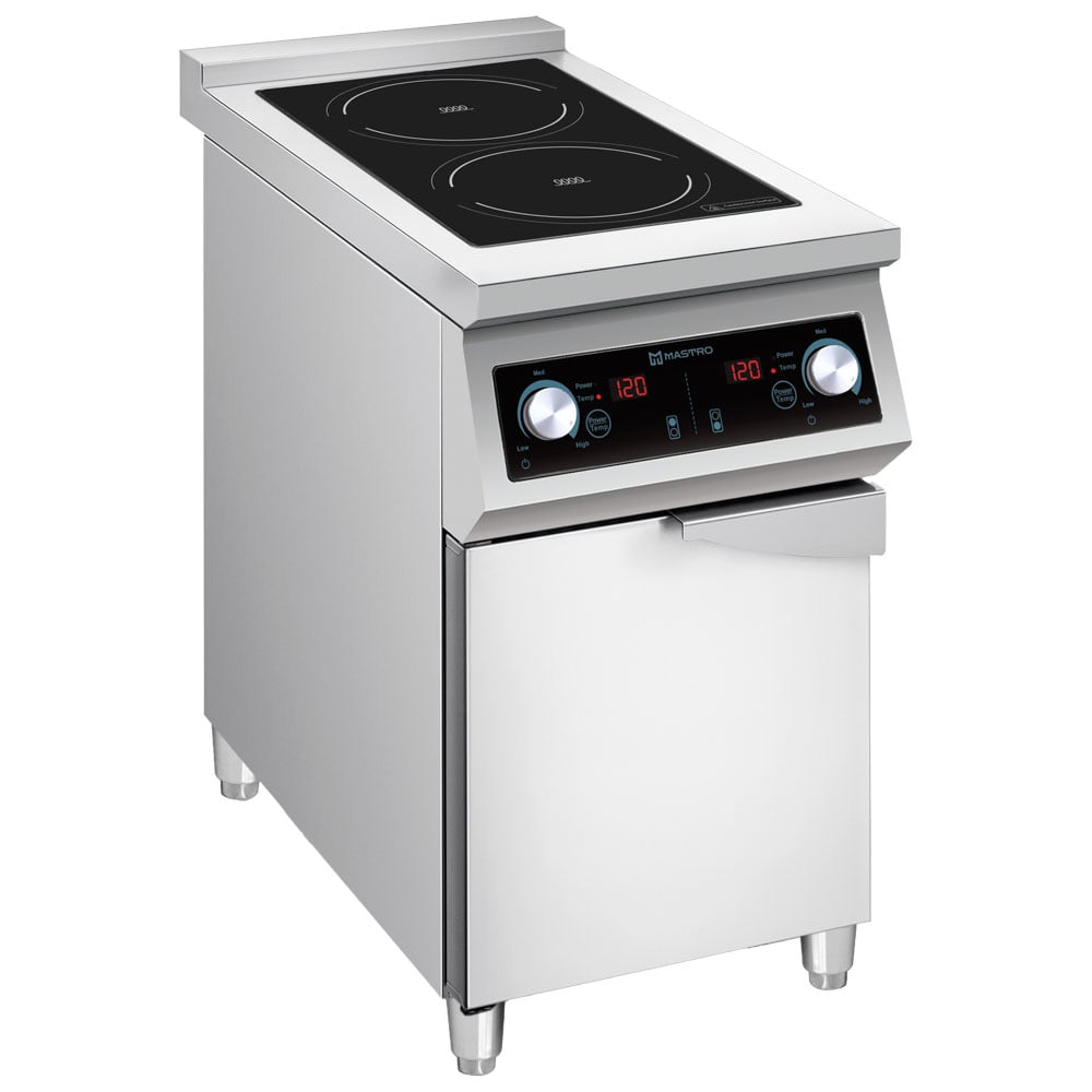 Induction plate with 2 cooking zones each 5,0 kW on closed cabinet