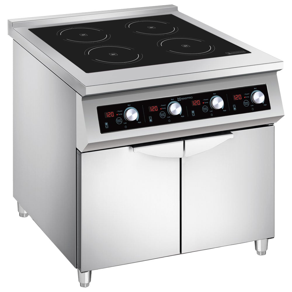 Induction plate with 4 cooking zones each 5,0 kW on closed cabinet
