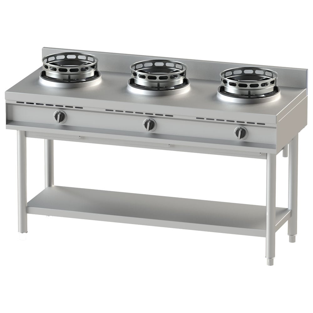 gas wok hob with shelf, 3 burners