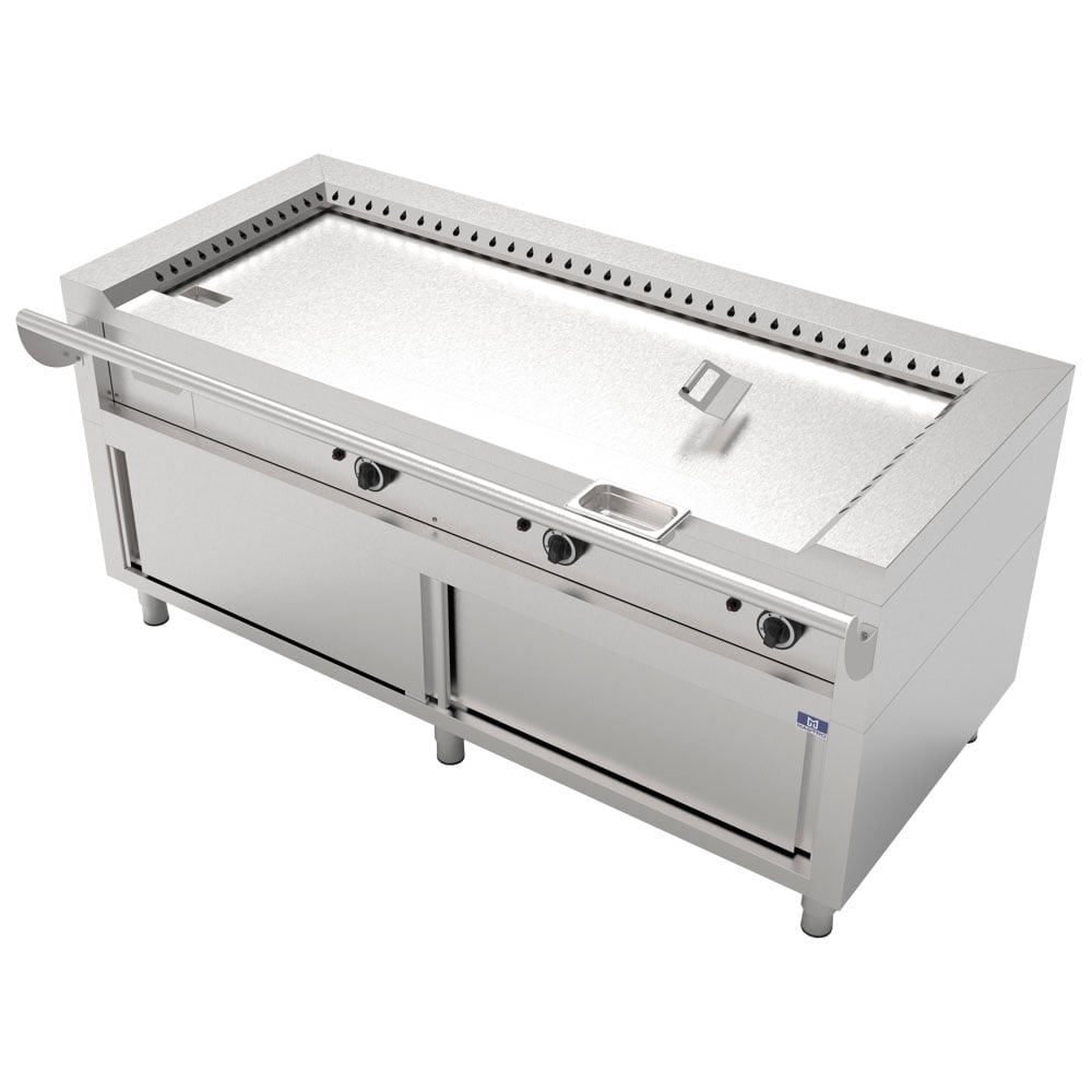 Electric teppanyaki on closed cabinet, 3 zones