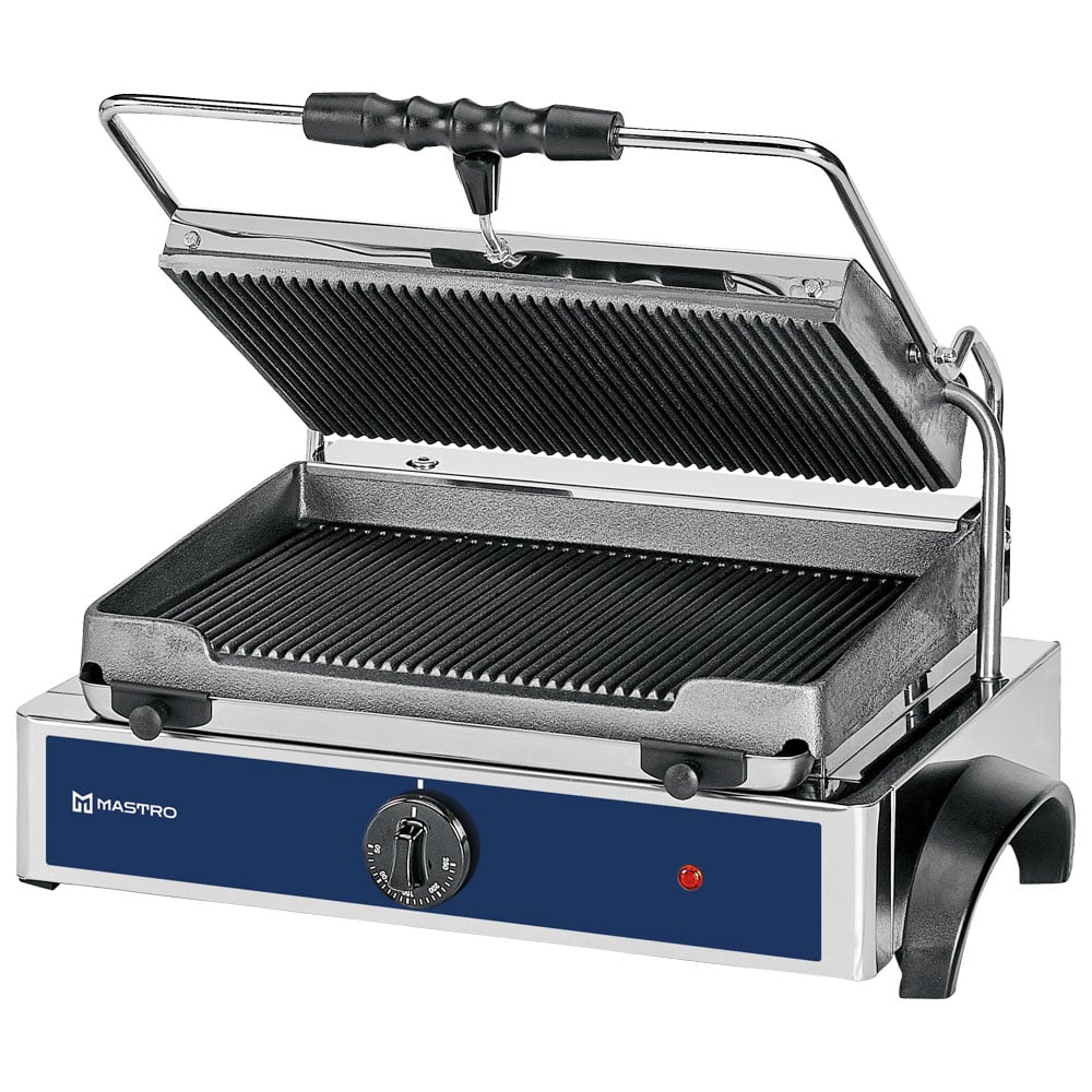Contact grill with 1 cast iron plate, grooved/grooved, 365x245 mm