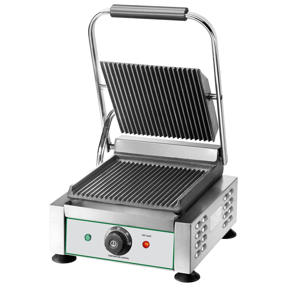Contact grill with 1 cast iron plate, grooved/grooved, 230x240 mm