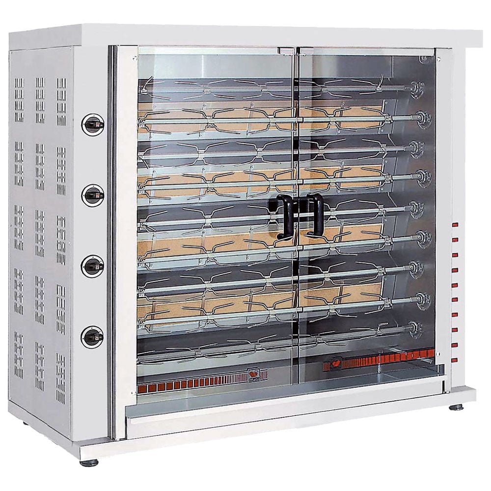 Gas chicken grill with lighting, 9 spits for 36-45 chickens