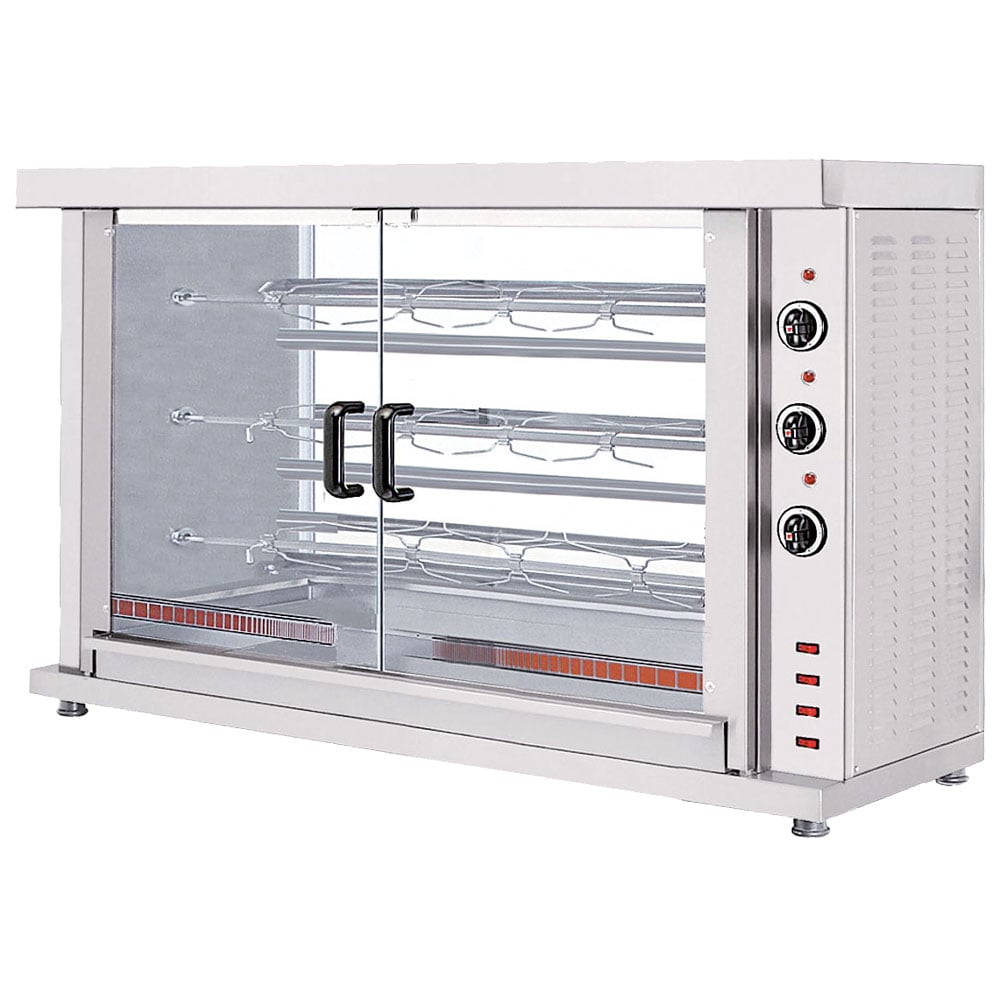 Electric chicken grill with lighting, 3 spits for 12-15 chickens