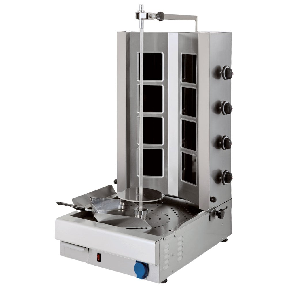 Glass ceramic kebab grill with 4 heating zones, bottom motor, max. loading 40-60 kg