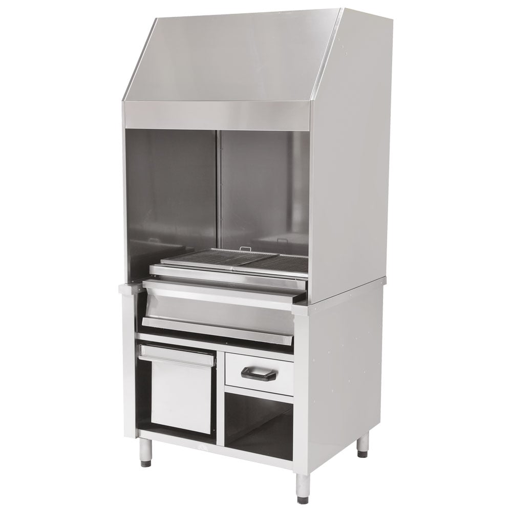 Charcoal grill on cupboard with charcoal drawer and exhaust, 1 zone total 800x600 mm