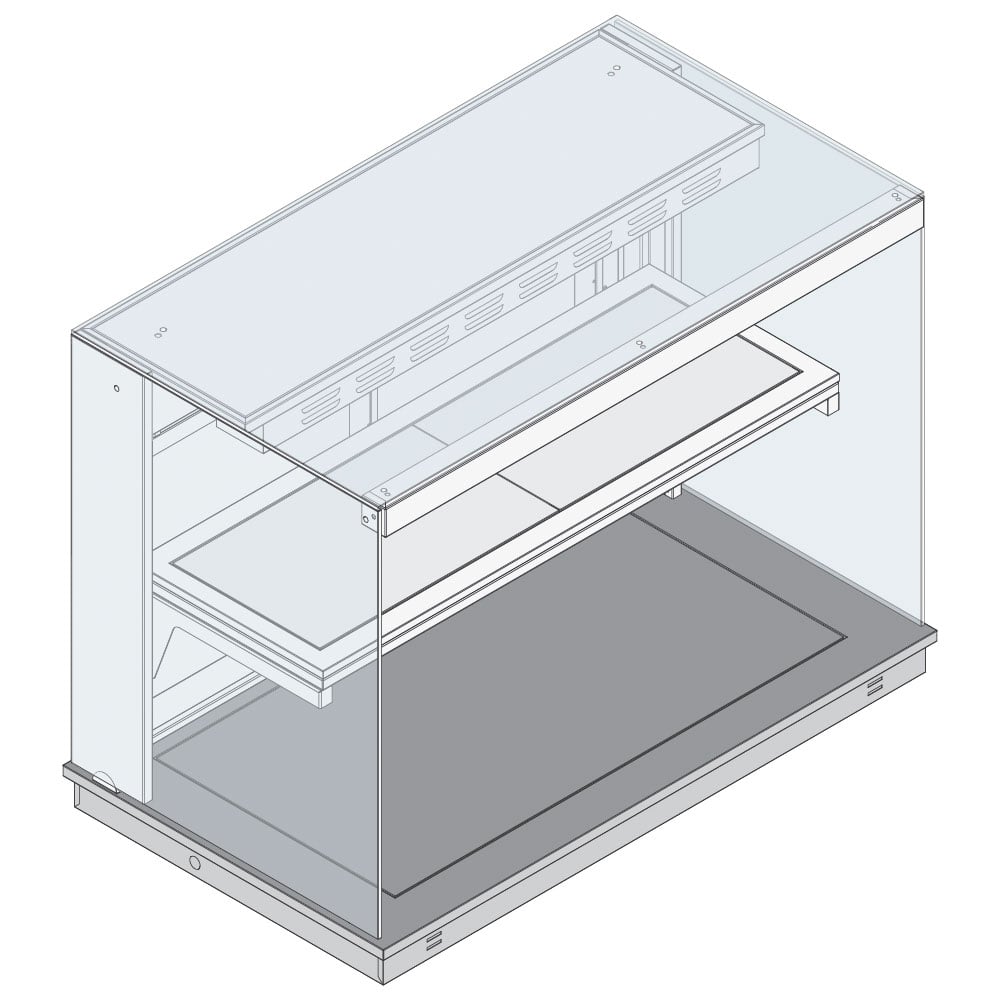 Heated static square display with 1 shelf on heated top plate, open on customers side, 4x GN 1/1