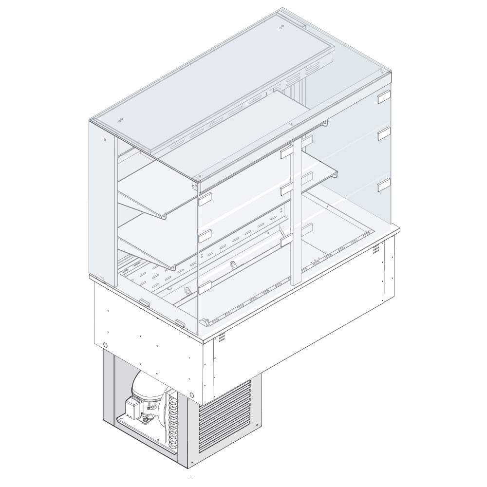 Refrigerated square display 2 levels on ventilated tank, cooling unit, customers side flaps, 5x GN 1/1
