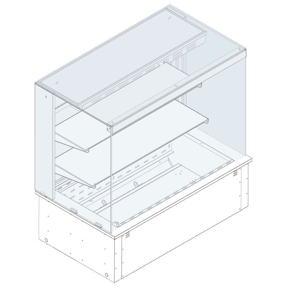 Refrigerated square display 2 levels on ventilated tank, remote, customers side closed, 4x GN 1/1
