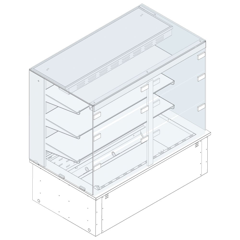 Refrigerated square display 3 levels on ventilated tank, remote, customers side flaps, 4x GN 1/1