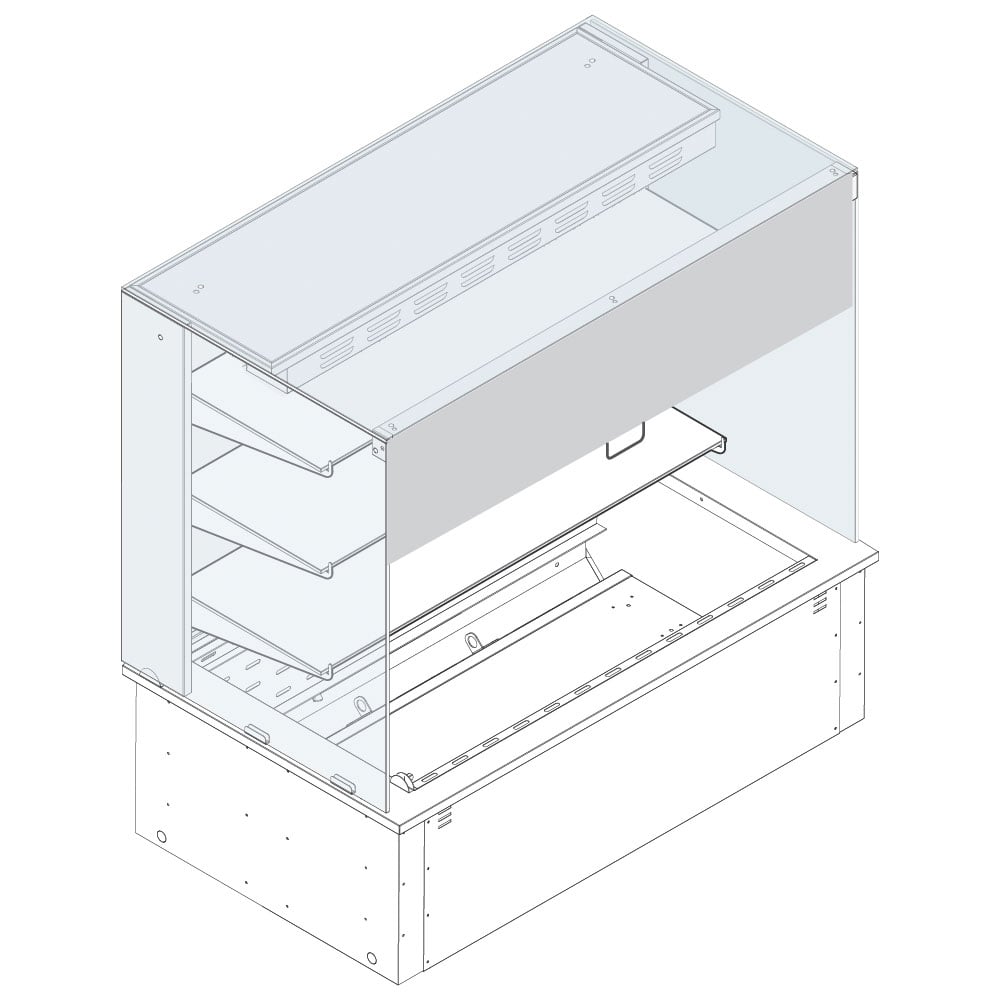 Refrigerated square display 3 levels on ventilated tank, remote, customers side curtain, 2x GN 1/1