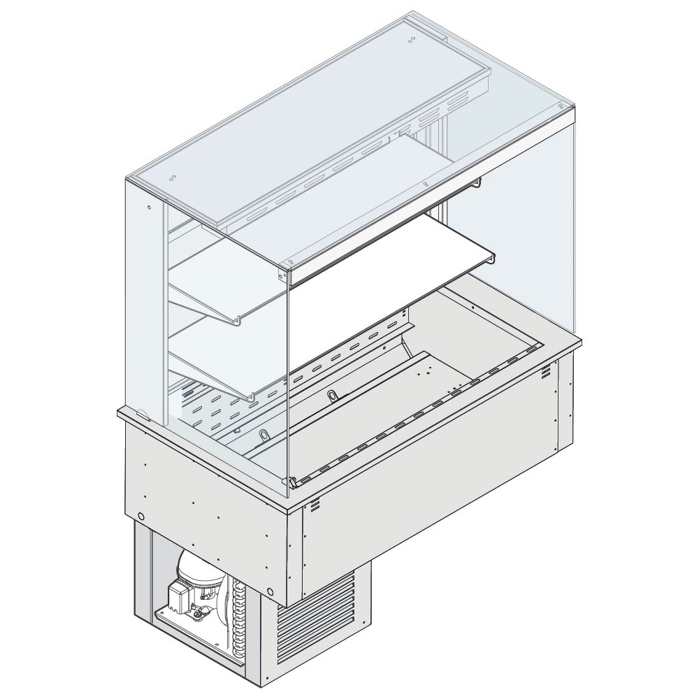 Refrigerated square wall display 2 levels on refrigerated ventilated tank, cooling unit, 5x GN 1/1