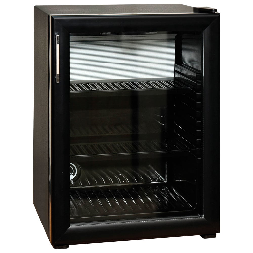 Minibar with 2 shelves and glass door, black coloured, +4°/+14°C, 45 litres