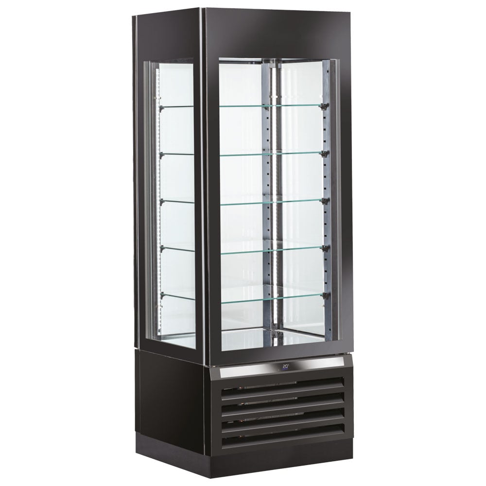 Refrigerated ventilated display for pastry with 5 glass shelves, 700 mm, -2°/+10°C - black