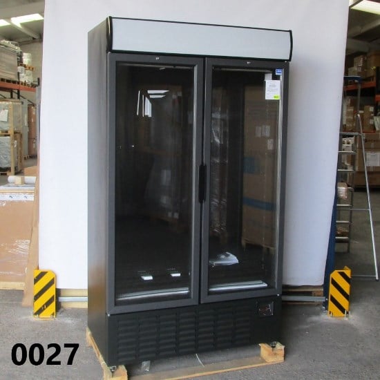 Upright bottle cooler 1140 liters with 2 glass doors and canopy lighting, +1/+10°C - Black - DAMAGED