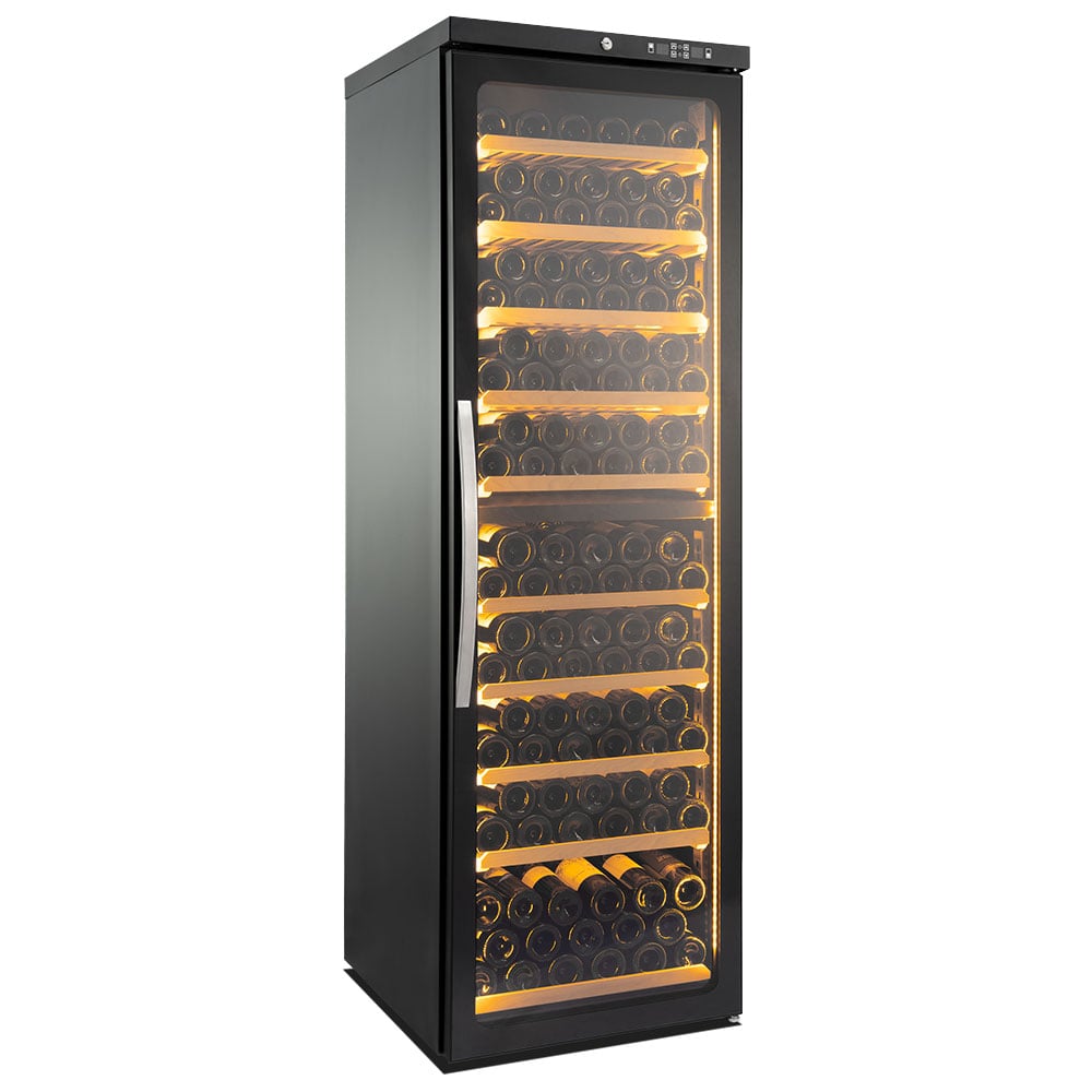 Refrigerated wine display with 2 temperature zones, 169 bottles, +5°/+20°C