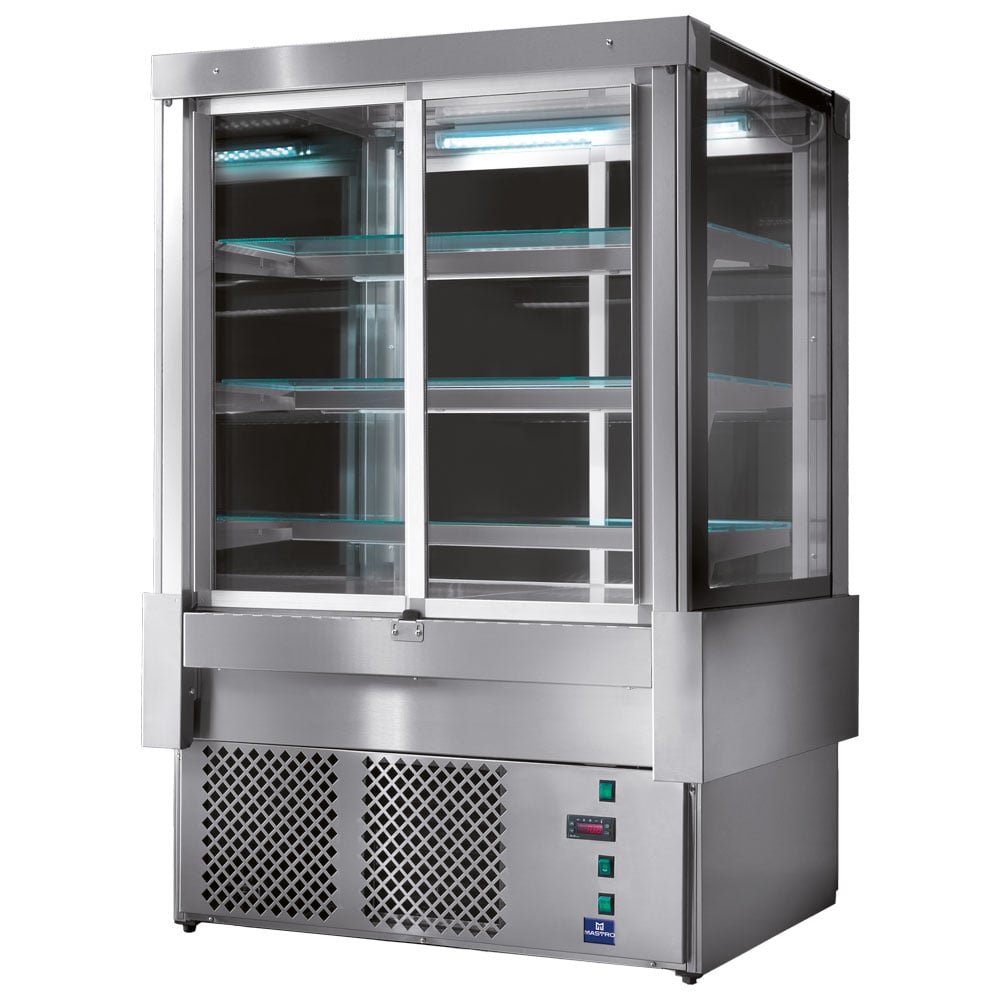 Refrigerated counter with 4 sliding doors and 3 shelves, ventilated, +2°/+8°C, w=1822 mm - RAL9005