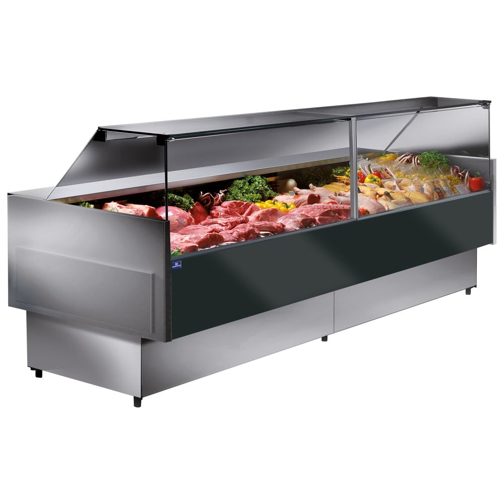Heated counter 2480 mm with vertical glass front, +65°C