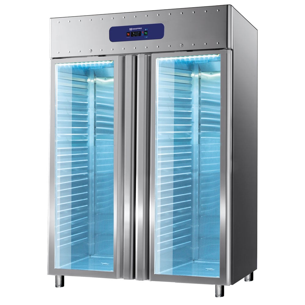 Refrigerator 1400 litres stainless steel with glass doors, GN 2/1, -2°/+8°C, 85 mm insulatio