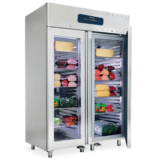 Freezer 1400 litres in stainless steel GN 2/1 with glass doors, -10°/-25°C, 75 mm insulation