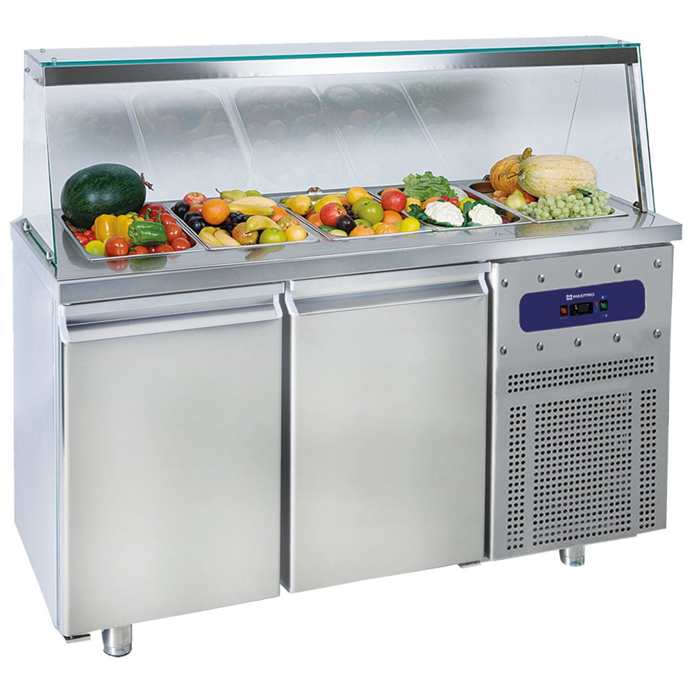 Saladette with 2 doors GN 1/1 and glass structure, 4x GN 1/1 h=150 mm, -2°/+8°C
