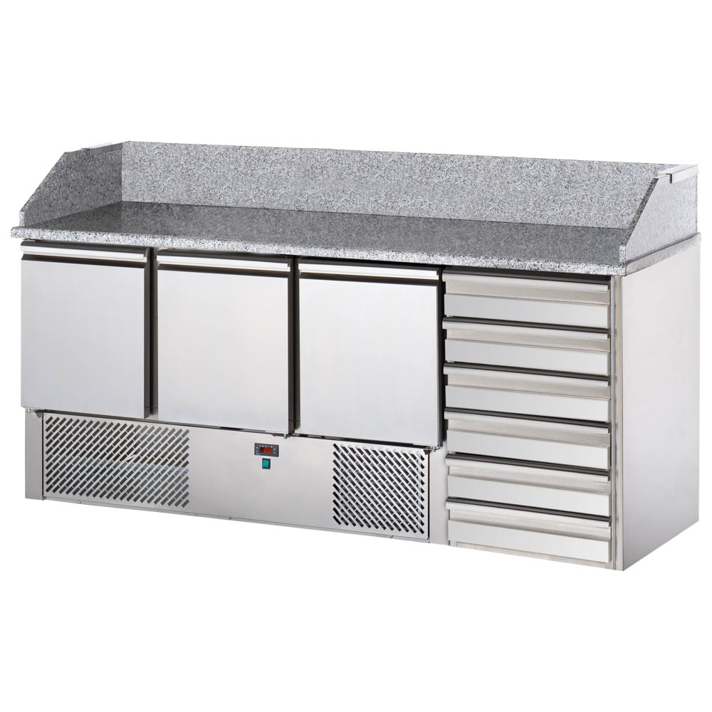Pizza counter with 3 doors GN 1/1 and 6 neutral drawers 600x400 mm