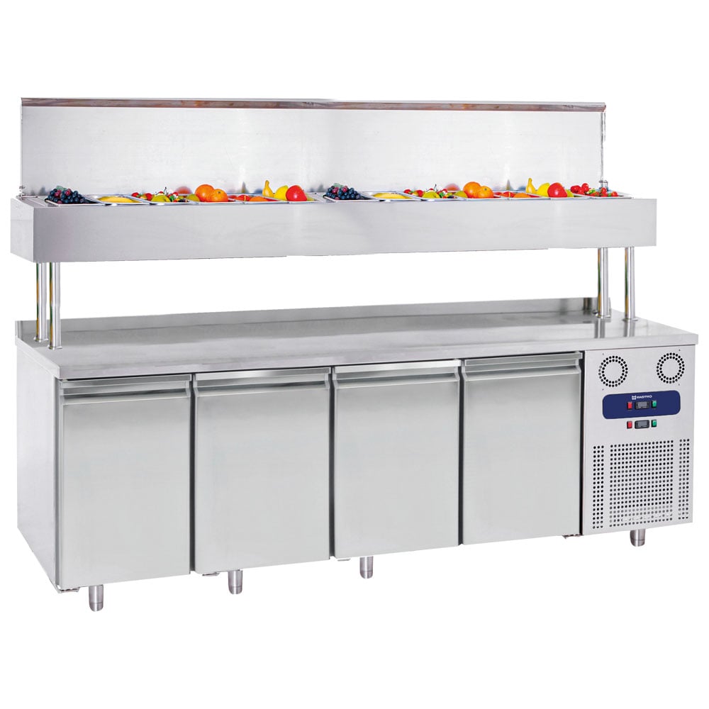 Refrigerated preparation counter with 4 doors GN and pan cooler 12x GN 1/3