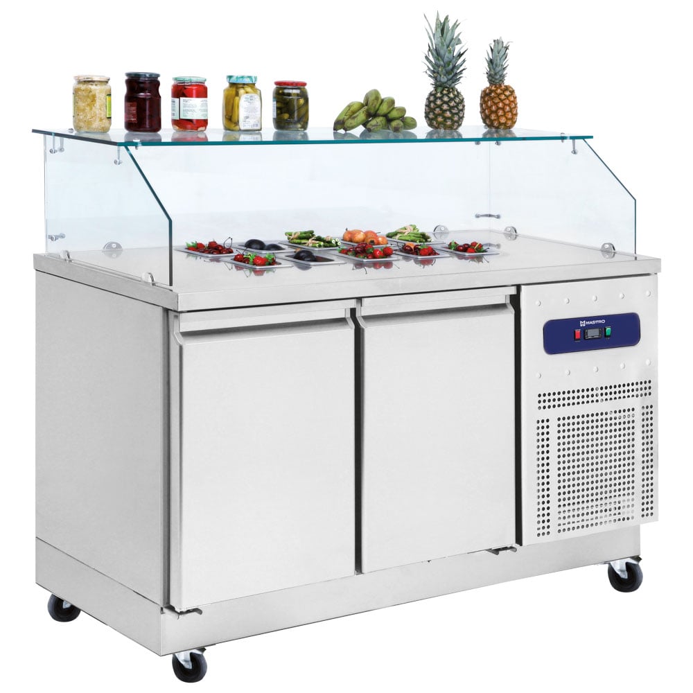 Refrigerated preparation counter 2 doors GN 1/1 with glass structure, 6x GN 1/6 h=100 mm, -2°/+8°C