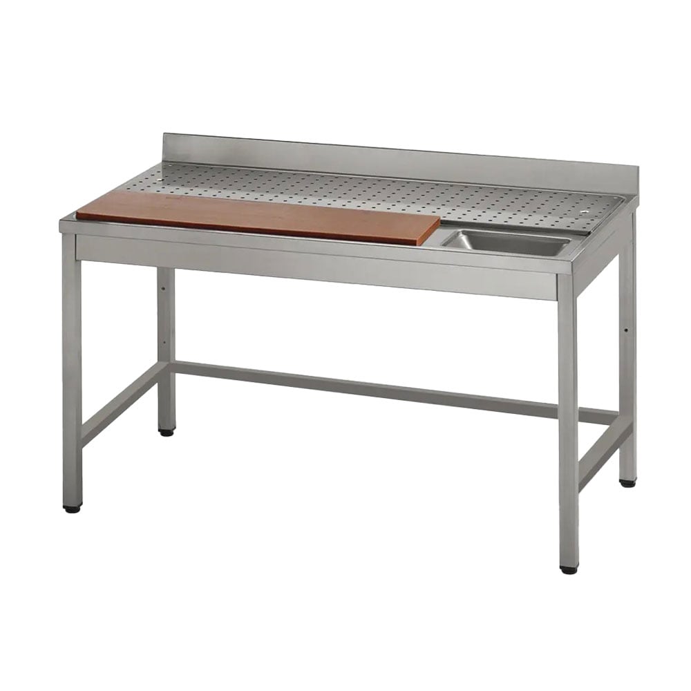 Meat preparation table with cutting board and waste hole, l=1400 mm