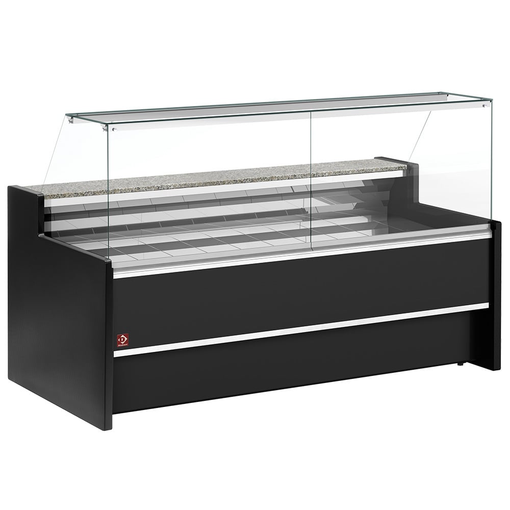 Ventilated refrigerated counter display with straight glass panel 90° with storeroom - BLACK – Model expus