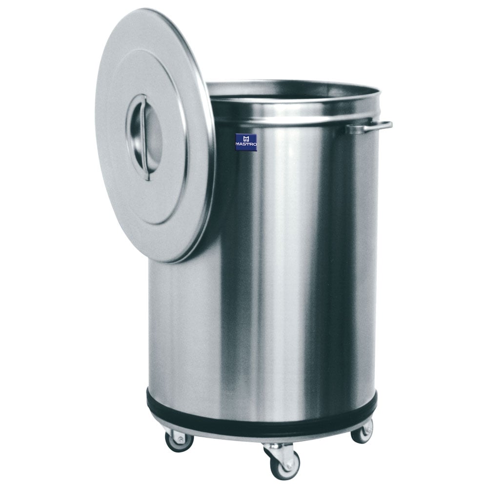 Waste bin in stainless steel on castors, 90 litres