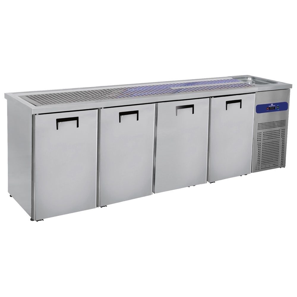 Serving counter with 1 bowl right and 4 doors for kegs of 50 litres
