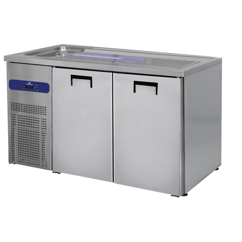 Serving counter with 1 bowl left and 2 doors for kegs of 50 litres