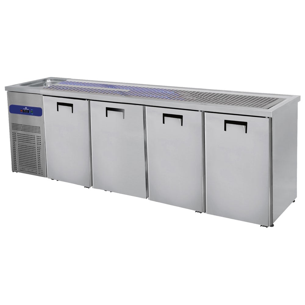 Serving counter with 1 bowl left and 4 doors for kegs of 50 litres