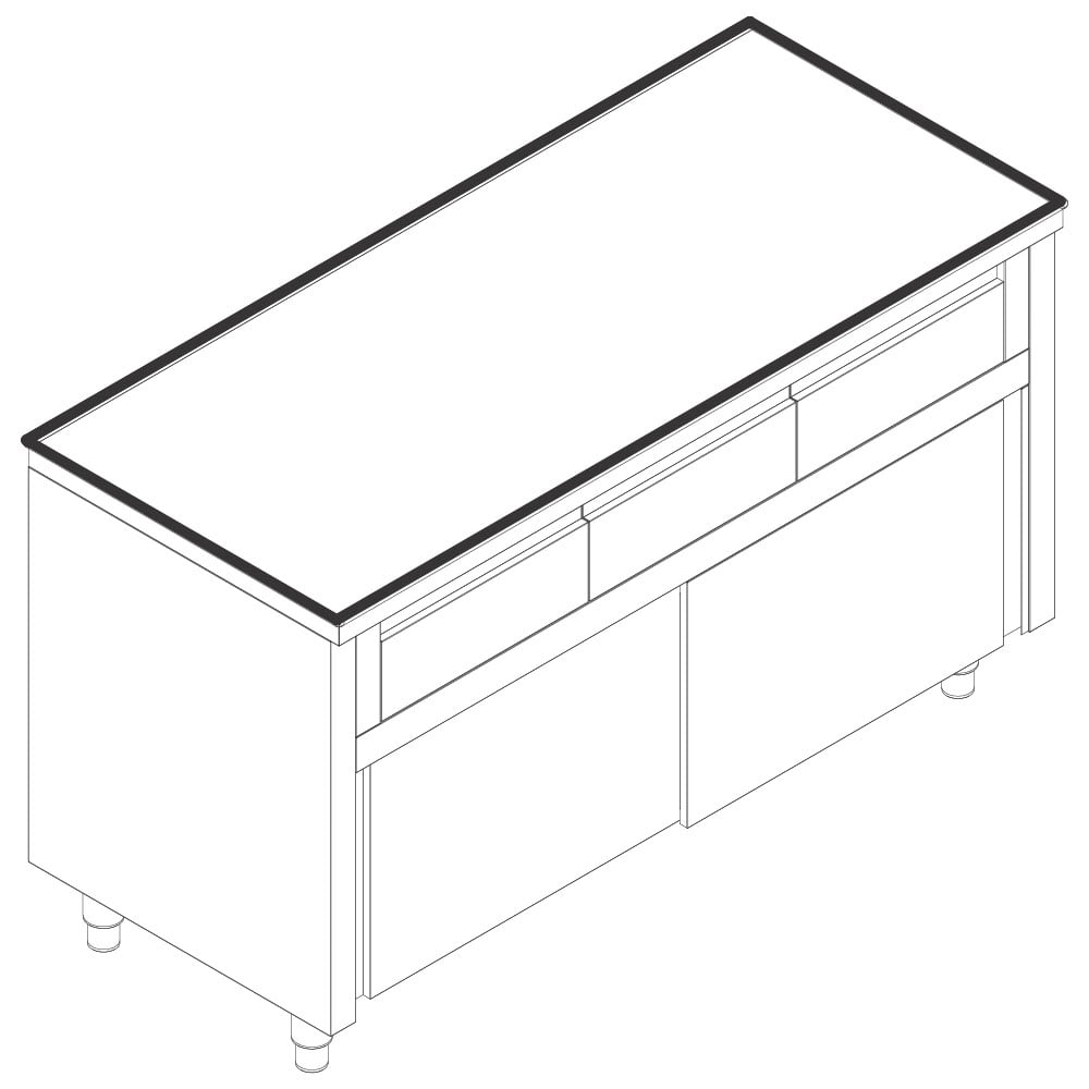 Neutral work cupboard with 4 horizontal drawers, with sliding doors, without upstand, 1800x700 mm