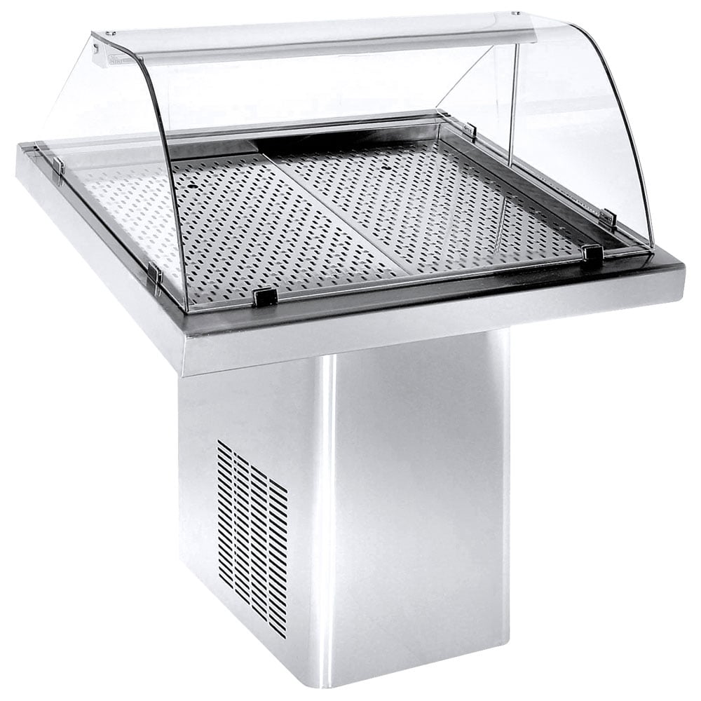 Refrigerated fish counter with curved glass and rear closing, static cooling, 1000 mm
