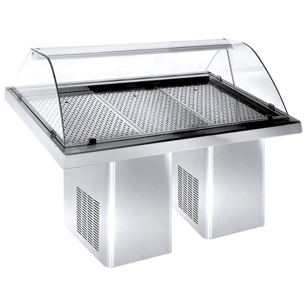 Refrigerated fish counter with curved glass and rear closing, static cooling, 2320 mm