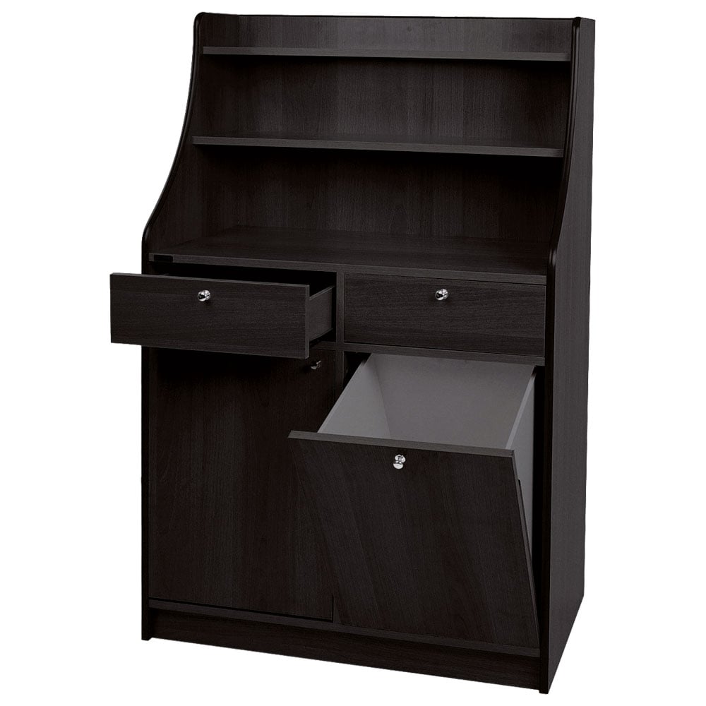 service cupboard with 2 drawers, 1 bin, 1 door and shelf upstand - colour black