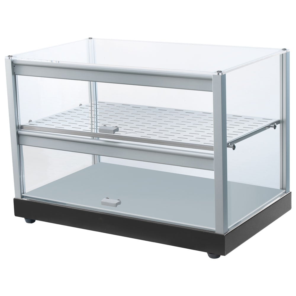 Neutral display case 2 levels with straight glass front