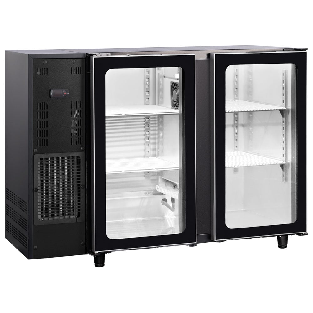 Undercounter refrigerator with 2 hinged glass doors, 380 litres, -2°/+8°C - black painted