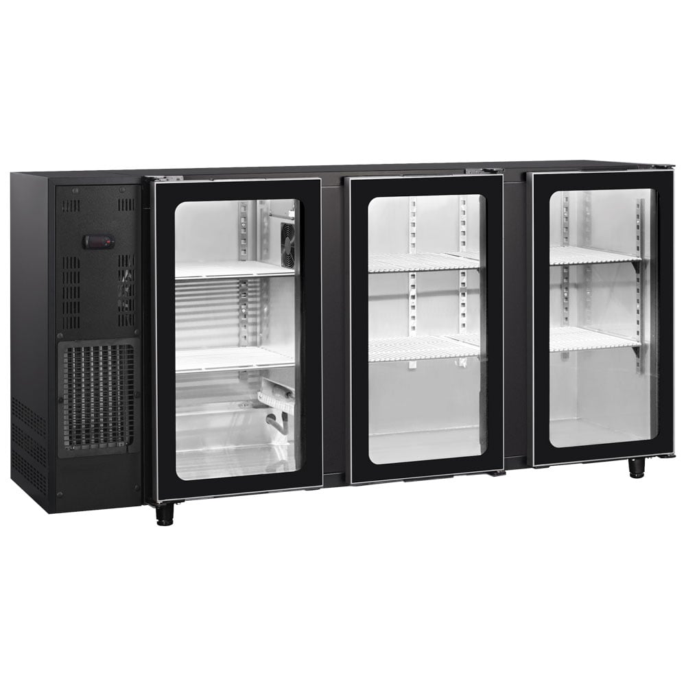 Undercounter refrigerator with 3 hinged glass doors, 587 litres, -2°/+8°C - black painted