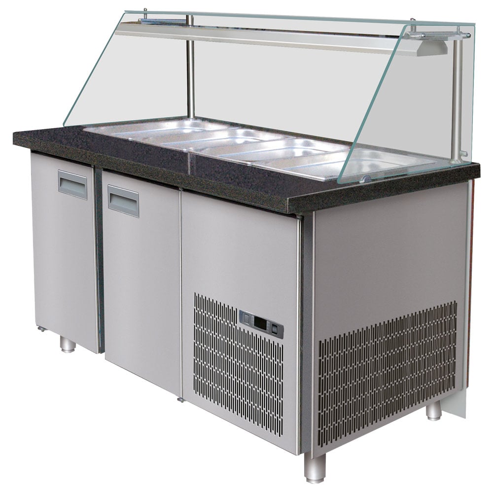 Refrigerated preparation counter with 2 doors and vertical front glass, 3x GN 1/1, 0°/+10°C